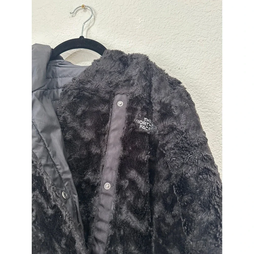 The North Face Mossbud Swirl Reversible Jacket Gray Black Fleece Hooded SmallP